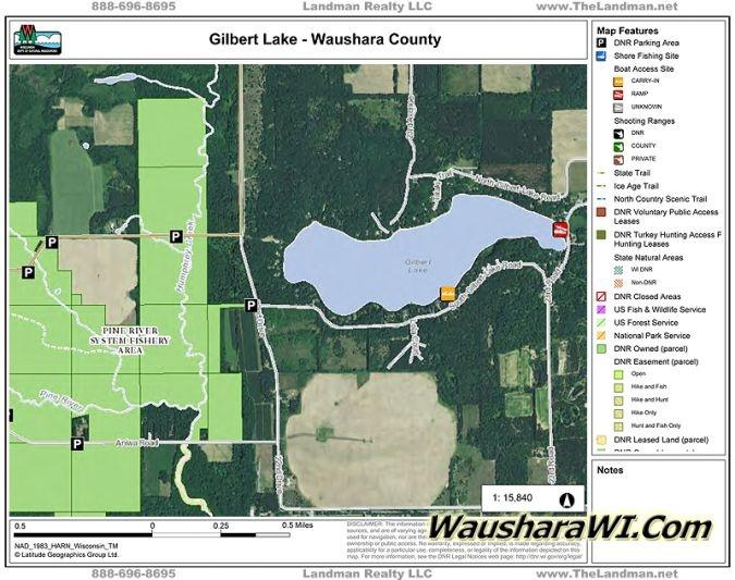 Gilbert Lake WI Waushara County Central Wisconsin Wild Rose Pine River